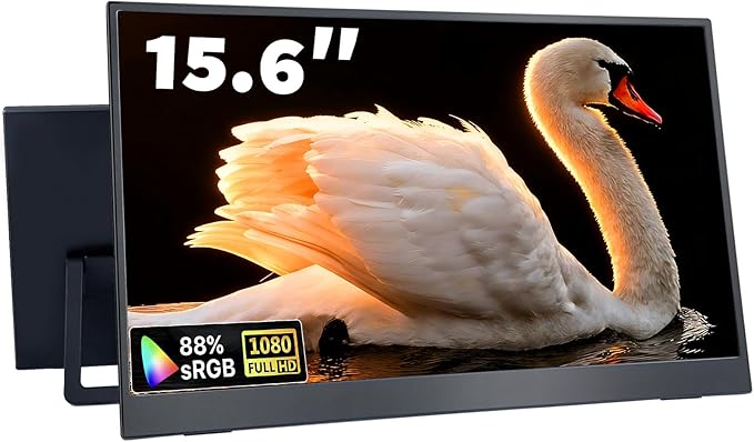 15.6 Inch Portable Monitor 1080P FHD 60Hz IPS Screen 72% sRGB HDMI USB-C External Monitor for Laptop PC MacBook Phone Xbox PS5/4 Travel Second Display with Kickstand