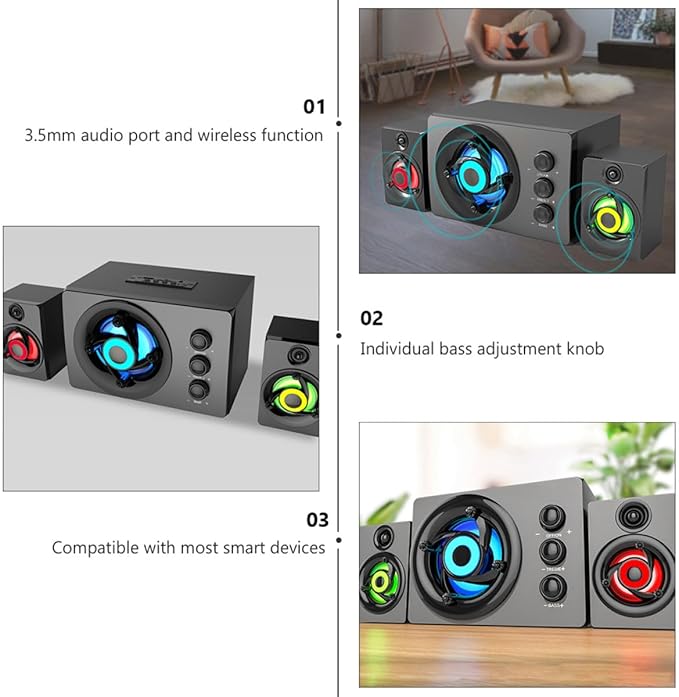 BESPORTBLE Wooden 2.1 Multimedia Bass Subwoofer Speakers USB Powered Stereo Soundbar for Desktop PC and Laptop Music Playback