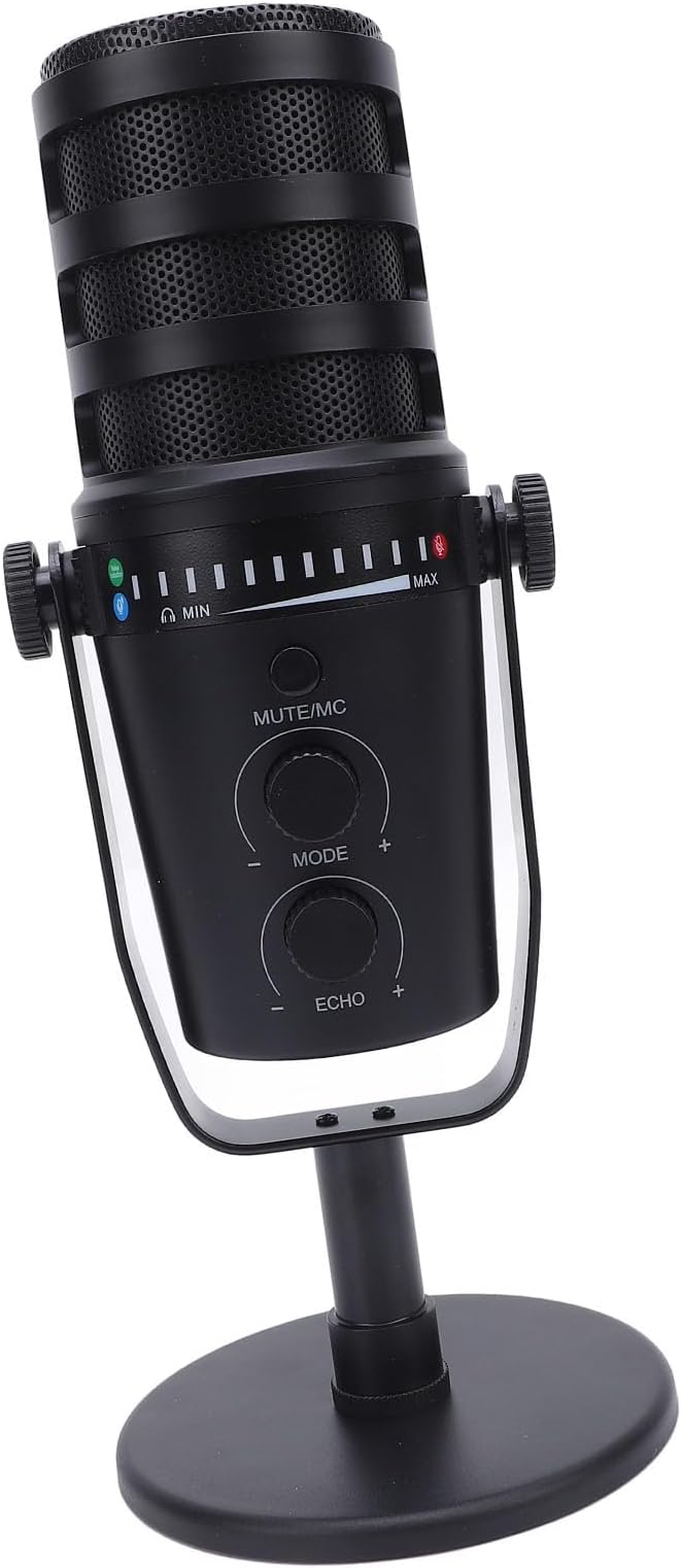 Tbest Professional Dynamic Microphone XLR USB Cardioid Condenser Mic with Metal Stand Multi Function Knob Adjustable for Live Recording Gaming Streaming Karaoke Aluminum Alloy ABS