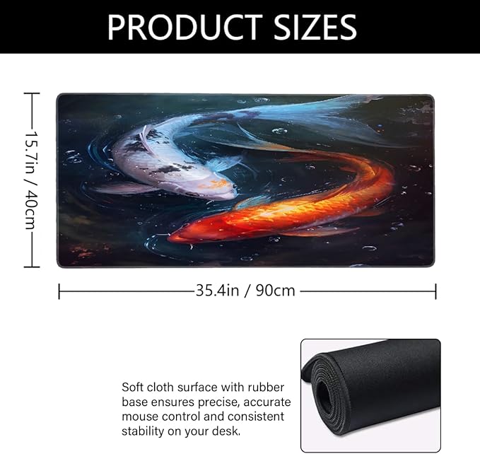 Red White Fish Large Mouse Pad Gaming Mousepad Desk Mat for Desktop Computer Keyboard Waterproof Mouse Mat Desk Pad with Non-Slip Base for Game School Office Home 35.4 x 15.7
