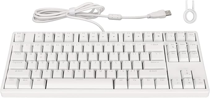 Mechanical Gaming Keyboard 87 Key Wired Stepped Ergonomic Design Keyboard White Light Compact PC Keyboardwith Blue Switches (White)
