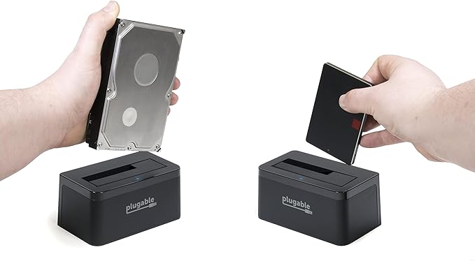 Plugable USB 3.1 Gen 2 10Gbps SATA Upright Hard Drive Dock and SSD Dock - Driverless - Includes USB-C &amp USB 3.0 Cables Supports 10TB+ Drives