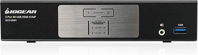 IOGEAR 2-Port HDMI 4K KVMP Switch - 2-Port USB 3.1 Hub Transfer Rate 5Gbps - 4K 60Hz - Control 2 Computers w/1 Keyboard Mouse - HD Audio - Auto Scan Mode - TAA - Mac / Win - GCS1932H