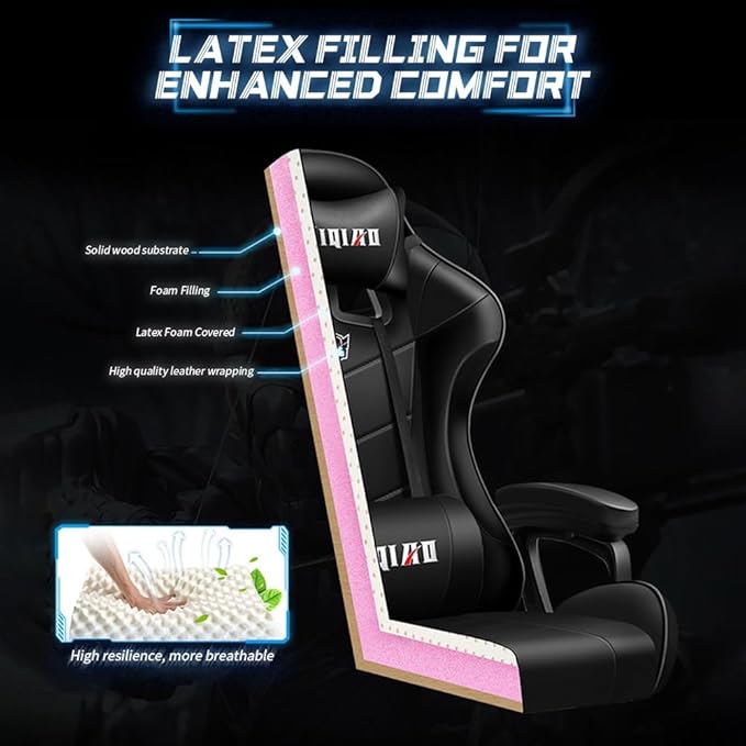 Ultimate Gaming Chair with Recline Colorful LightsFootrest Massage Surround Sound Latex Cotton Cover Ergonomic Design - for Gamers Office Workers Students - Chair Gaming (Color