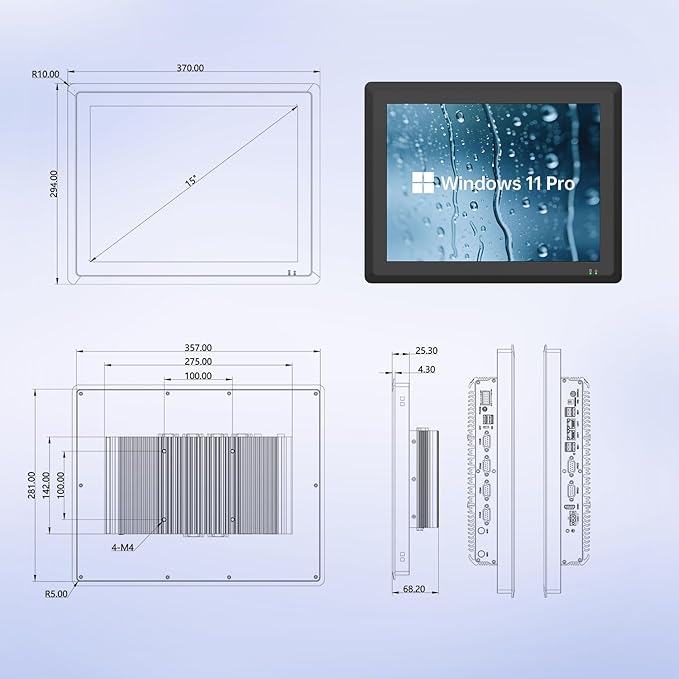 15 inch Industrie Panel PCIndustrial Embedded Panel PCFanless Panel Computer All in One Windows 10 ProJ6412 16GB RAM 256GB ROM4xUSB3.02xUSB2.04xRS232+2xRS4858*GPIOHDMI2xLAN
