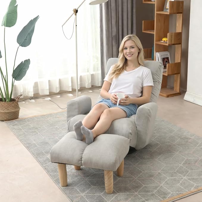 360° Swivel Floor Gaming Chair Floor Chair 14 Adjustable Head Segments 3 Waist Segments Ergonomic Recliner for Gaming Reading Living Room Includes Footrests (Beige)
