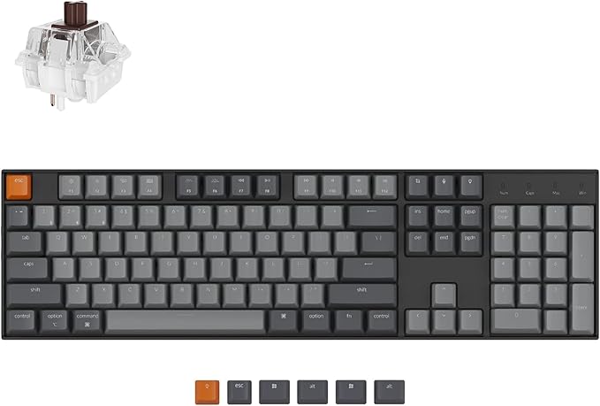 Keychron K10 Full Size 104 Keys Bluetooth Wireless/USB Wired Mechanical Gaming Keyboard with Keychron Super Brown Switch/RGB Backlight/Multitasking Computer Keyboard for Windows/Mac Aluminum Frame