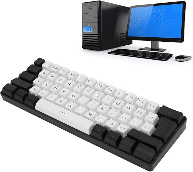 Wired Gaming Keyboard Small Compact 61 Keys Ergonomic Keyboard with LED Backlight for Office Business Travel Use (White)