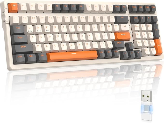 MAGIC-REFINER RK96 Wireless Mechanical Keyboard Dual Mode 2.4G/BT5.0 2-in-1 Receiver 100 Keys Hot Swappable Red Switches Gaming Keyboard with Number Pad for PC Gamers/Mac/Windows