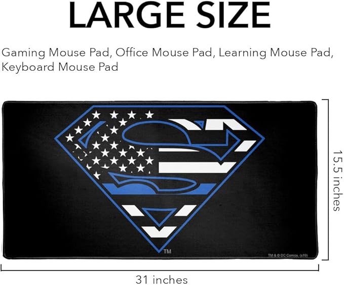 Superman Thin Blue Line Flag Shield Logo Large Gaming Mouse Pad Desk Mat with Stitched Edges Non-Slip Base for Gamer Home and Office 31.5 x 15.7