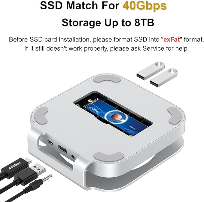 40Gbps USB4 Hub &amp Stand for Mac mini M4/M4 Pro All-Aluminum Docking Station with 40Gbps M.2 SSD (NVMe PCle) Enclosure 3*USB 2.0 3.5mm Audio USB4 Host | Mac mini M4 USB-4 Dock