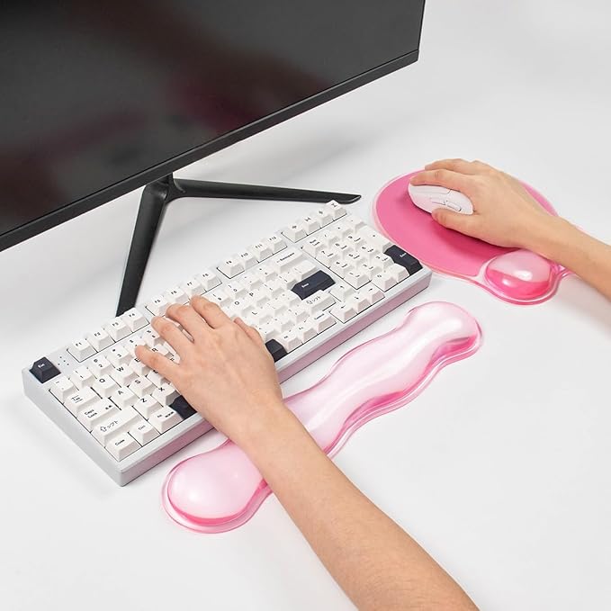 Gel Wrist Rest for Keyboard and Mouse - Ergonomic Pink Mouse Pad with Wrist Rest Support Non-Slip Base for Latop/Desktop/Office Home