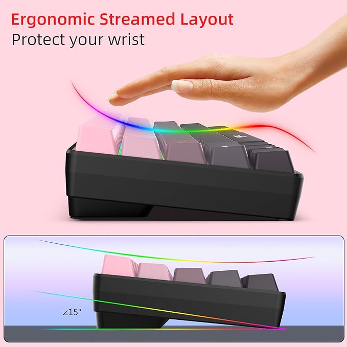 68 Keys Mechanical Gaming Keyboard Gradient Color Wired Keyboard with RGB Backlit &amp Multimedia Function ABS Injection Keycap Hot Swap Mechanical for PC (Gradient Pink)