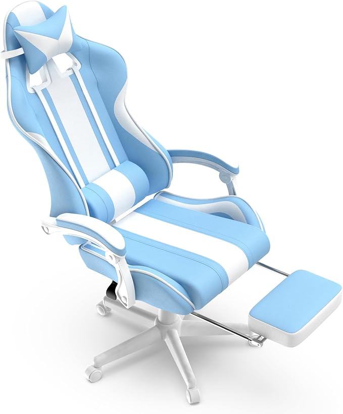 Ferghana Gaming Chairs Ergonomic Racing Style PC Game Computer Chair with Headrest Lumbar Support Adjustable Recliner PU Leather Video Computer Chair(Light Blue)