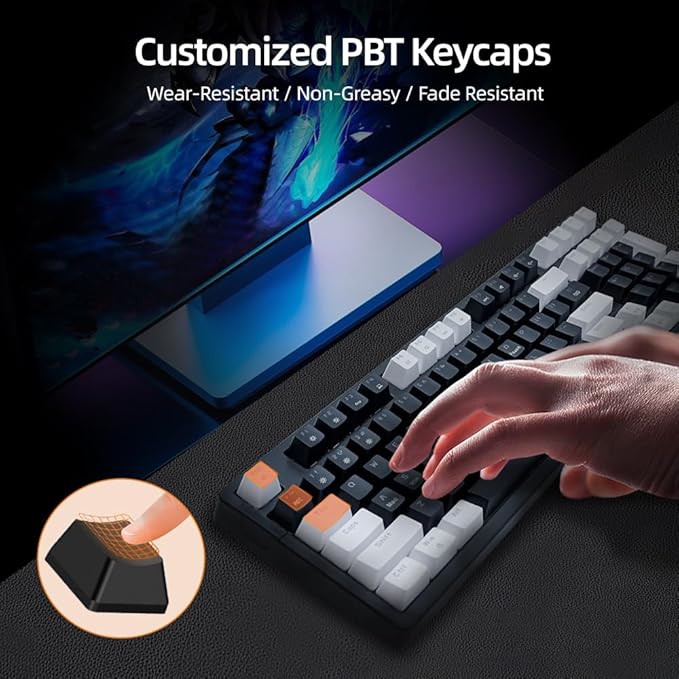 WJX Wired Gaming Mechanical Keyboard Creamy&ampSilent Keycaps RGB Backlit Number Pad MX Cherry Style Cool LED Light PBT Keycaps Hot Swappable USB Keyboard (Black)