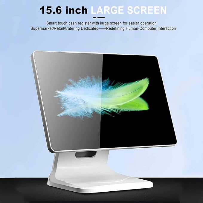 Touchscreen Cash Register All-in-One Smart Cash Register 15.6-inch +13.3-inch Dual Touch Screen for Retail Restaurant Store POS Systems for Small Business