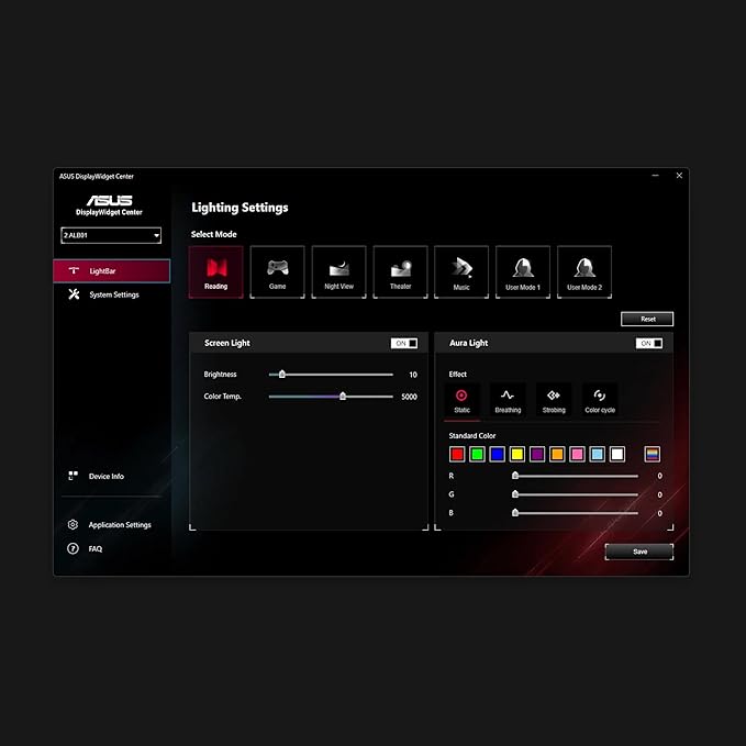 ASUS ROG Aura Monitor Light Bar (ALB01) - Asymmetrical Lighting bar 3 Modes RGB Lighting USB-C Patented clamp Magnetic Buckle Aura Sync Compatible DisplayWidget Center Quick Installation