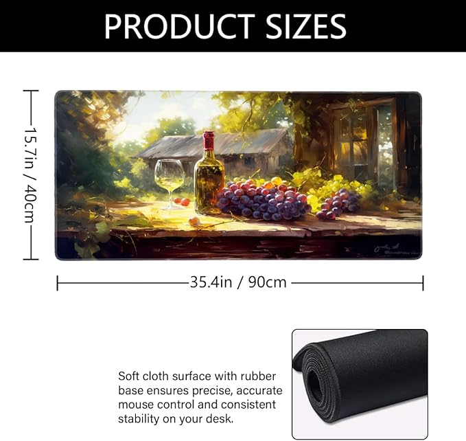 Painting Grape Wine Farm Large Mouse Pad Gaming Mousepad Desk Mat for Desktop Computer Keyboard Waterproof Mouse Mat Desk Pad with Non-Slip Base for Game School Office Home 35.4 x 15.7