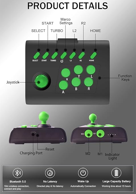 arVin Arcade Fight Stick Joystick Game Controller for iPhone iOS Android PC Fighting Stick for Nintendo Switch/PS3/PS4 Arcade Rocker Gamepad with Turbo &amp Marco for Emulators/Cloud/PS Remote Play/S