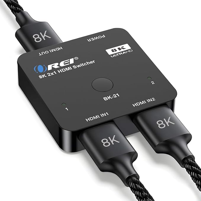 OREI 8K 2x1 HDMI Switch 4K@120hz - Auto HDMI Selector 48Gbps High Resolution Switch Between 2 Inputs Perfect for Gaming PS5 Xbox HDR10 Dolby Vision