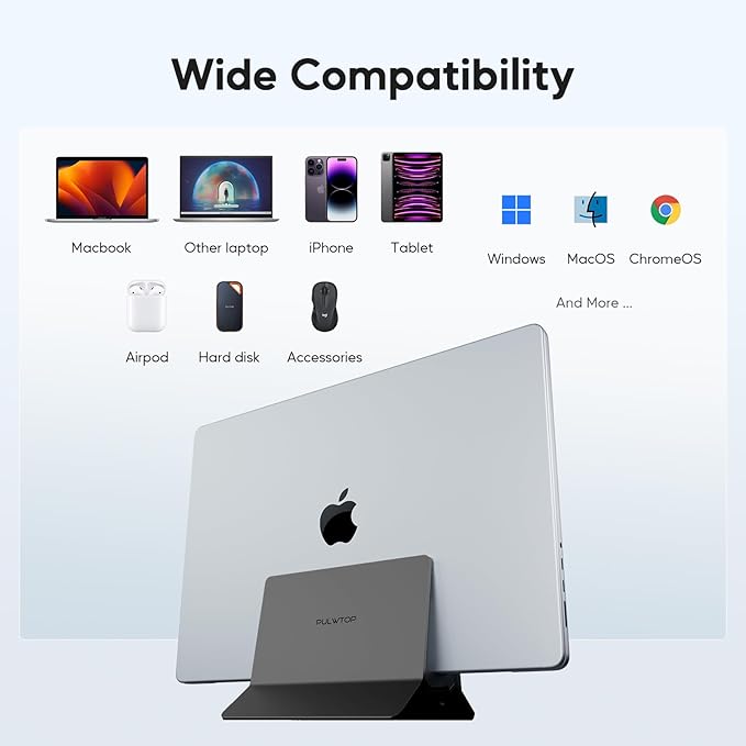 Vertical MacBook Docking Station PULWTOP Docking Station for Mac mini with M.2 NVMe case for MacBook Pro/Air 4K@60Hz HDMI 2USB C 10Gbps SD/TF 100W PD RJ45 2 USB A for Windows Black