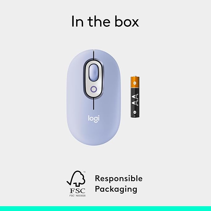 Logitech POP Mouse Compact and Portable Wireless Bluetooth Mouse with Programmable Buttons and Quiet Clicks Easy-Switch Between up to 3 Devices Laptop Tablet PC - Lilac
