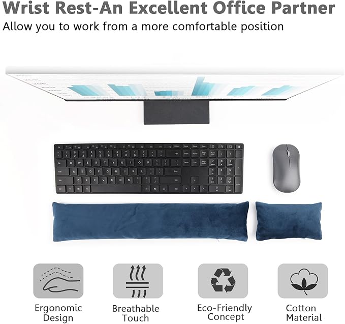 Keyboard Mouse Wrist Rest Bean Bag Set Ergonomic Wrist Rest for Keyboard and Mouse Filled Ergo Beads for Laptop Desktop Computer (Dark Blue)