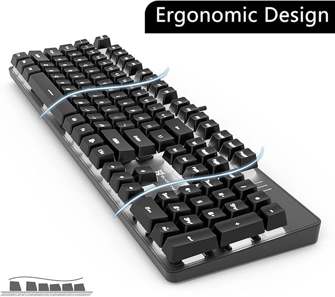 Brown Switch Black Full Size Mechanical Gaming Keyboard | 104 Keys US Layout Ice Blue Backlit Wired PC Gaming Keyboards | Hot Swappable LED Backlit Wired Mechanical Computer Keyboards