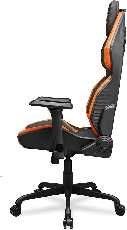 Cougar Hotrod Ergonomic and Comfortable Gaming Chair with Head and Lumbar Support Steel Frame and Base Reclining Backrest Tilt Mechanism Premium Hyper-Dura Leatherette 3D Armrest BK/Orange