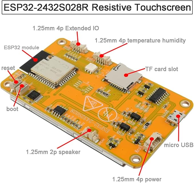 2.8 inch ESP32-2432S028R ESP32 Yellow Display - 9341 Resistive Touchscreen 240x320 TFT LCD Module CYD Development Board for Arduino IDE (Pack of 2)