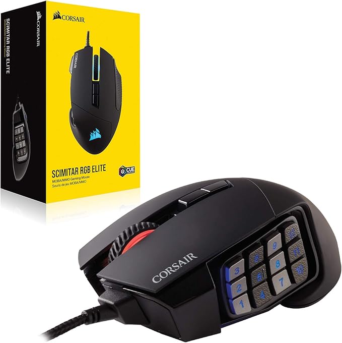 Corsair Scimitar RGB Elite Wired MOBA/MMO Gaming Mouse – 18000 DPI – 17 Programmable Buttons – iCUE Compatible – PC Mac PS5 PS4 Xbox – Black