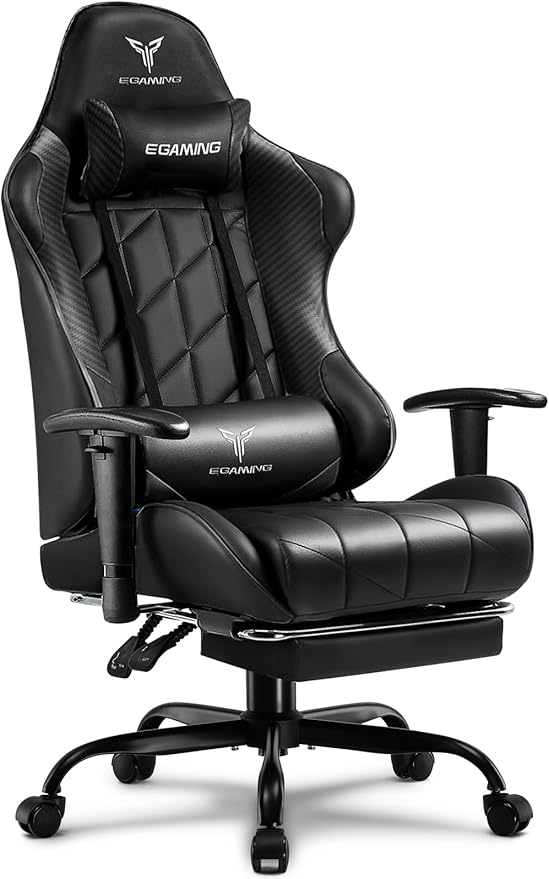 Gaming Chair Big and Tall Video Game Chair with High Back PU Leather Home Office Ergonomic Computer Chair with Footrest Adjustable Height 360° Swivel Wheels for Adults and Teens