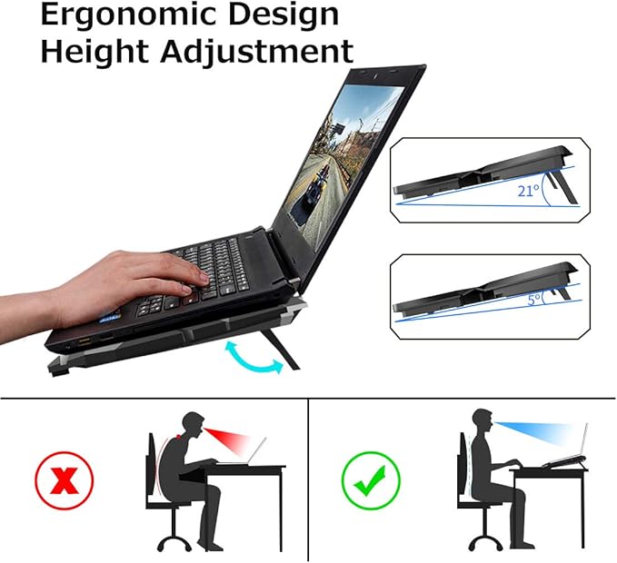 Laptop Cooling Pad Laptop Cooler with 6 Quiet Fans RGB 7 Color Light for 15.6-17 Inch Laptop Cooling Fan Stand Portable Slim USB Powered Gaming Laptop Cooling Pad Switch Control Fan Speed(Black)