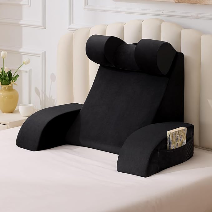 Reading Pillow for Sitting in Bed Adult Back Pillow for Bed Sitting up Backrest Pillow with Arms Back Support Pillows for Gaming Lounging Watching TV Medium 19 Black