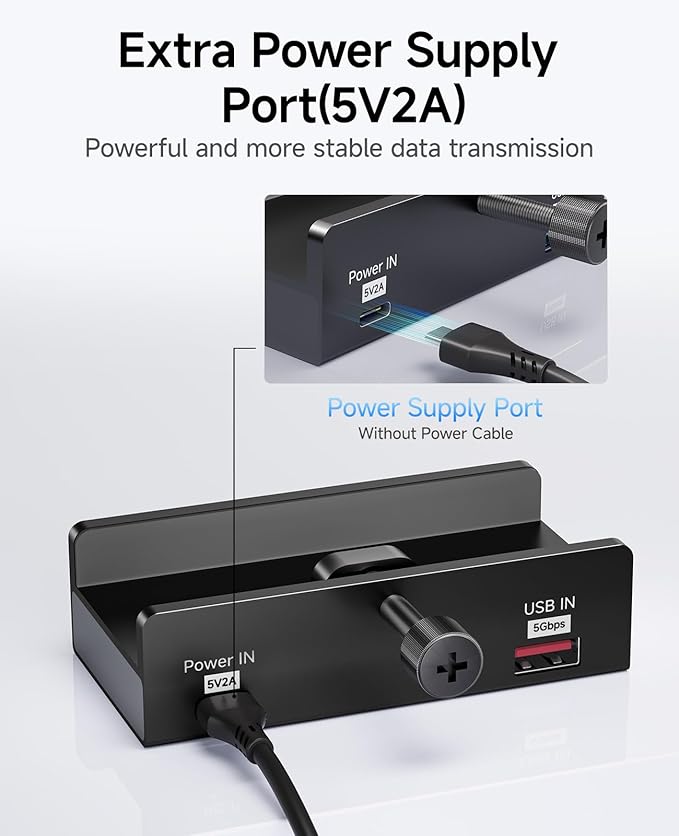 USB Hub 3.0 5Gbps Clamp USB Hub for Desk/Monitors with Extra Power Supply Port 3 USB-A Data Ports USB-C Data Port for iMac Pro/iMac (Black)