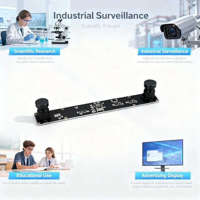4MP Dual Lens USB Camera Board 1080P 72° Viewing Angle with Distortion - High Resolution Depth Detection 3D VR Distance Measurement Industrial Applications