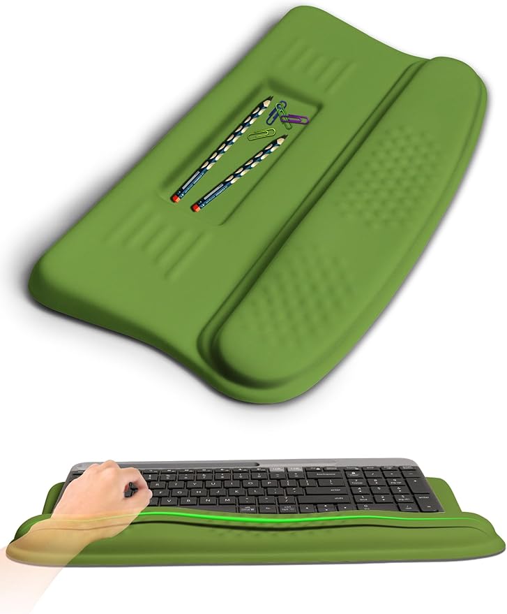 Ergonomic Wave Wrist Rest with Keyboard Stand Cushioned Palm Rest Comfortable Integrated Memory Foam for Natural Typing and Relieve Wrist Pain Fresh Green