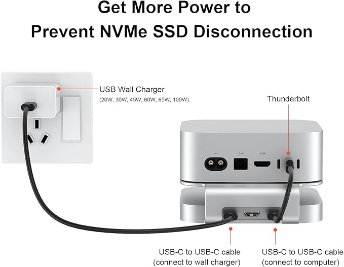 Qwiizlab Aluminum Stand Hub with SSD Enclosure Docking Station for Mac mini M4/M4 Pro 2 USB-A 10Gbps TF/SD 4.0 Card Readers 312MB/s HDMI 4K 60Hz USB-A 2.0 Fits M.2 NVMe SSD up to 8TB (Silver)