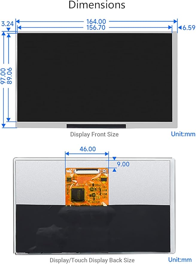 7inch IPS Display 1024x600 Pixel Integrated Thin and Light LCD with Adapter Board for Raspberry Pi/Jetson Nano/Windows/PC Support Windows/Linux/Android (No Touch Screen)