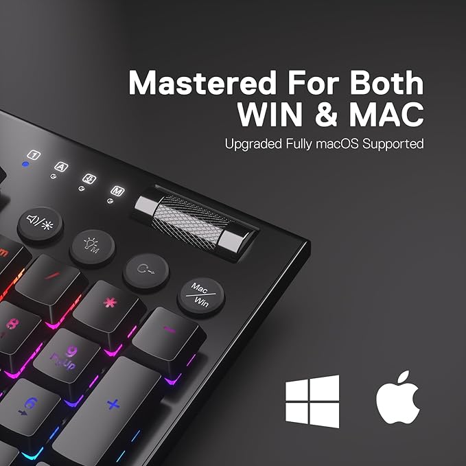 Redragon K618 PRO 3-Mode Wireless RGB Mechanical Keyboard BT/2.4Ghz/Wired Low Profile Win/Mac Gaming Keyboard w/Ultra-Thin Design Dedicated Media Control &amp Tactile Blue Switch
