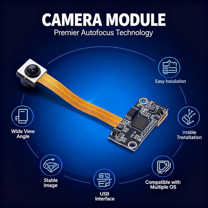 Camera Module Black 5MP with Autofocus USB Interface 180 Degree Wide Angle - Drive Plug and Play Compatible with Multiple Systems