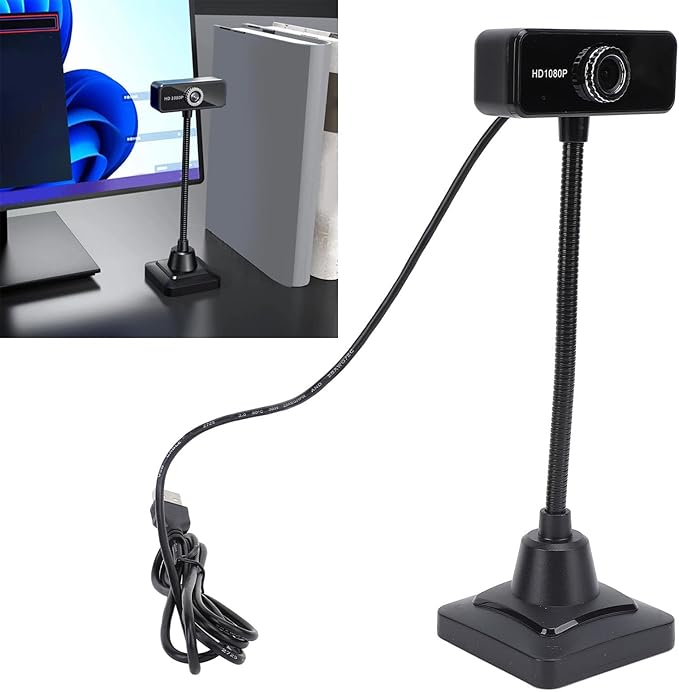 Asixxsix 1080P Webcam USB Camera with Noise Canceling Microphone PC Laptop Desktop Wide Angle Web Cameras for Video Calling Zoom 360 Degree Adjustable Plug and Play