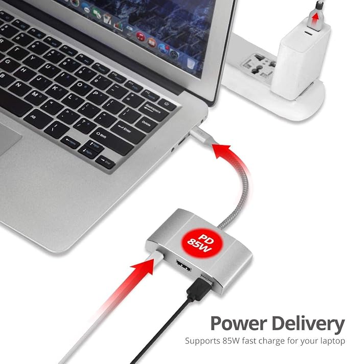 SIIG USB-C Hub with 4K 30hz HDMI 85W Laptop Charging and 3X USB 3.1 Gen 1 Type A Ports - 5-in-1 Video Adapter Docking Station - for MacBook Pro Surface Pro 6/7 and USB-C Laptops (JU-H30612-S2)