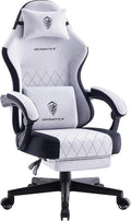 Dowinx Gaming Chair Fabric Gaming Chairs for Adults with Pocket Spring Cushions and Lumbar Support Ergonomic Massage Computer Chair with Footrest for Big and Tall Gray