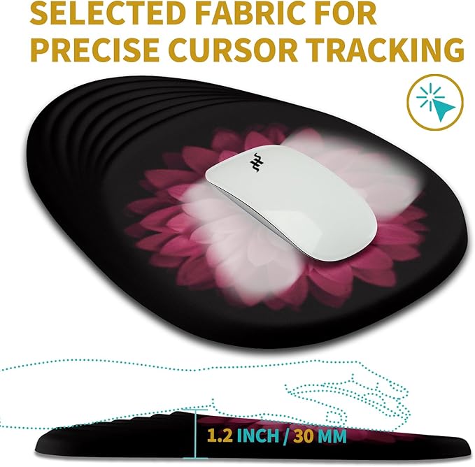 Hokafenle Ergonomic Mouse Pad Wrist Support with Stepped-Wedge Design Wrist Rest Pain Relief Mousepad Filled with Memory Foam Carpal Tunnel Mousepad for Wireless Mouse(12x8 inch Pink Flower)