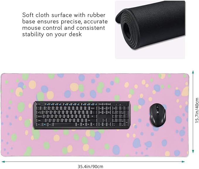 Colorful Polka Dots Large Gaming Mouse Pad 35.5 X 16 Inch Extended Desk Mat for Keyboard and Mouse Waterproof Computer Mousepad with Stitched Edges &amp Non-Slip Base