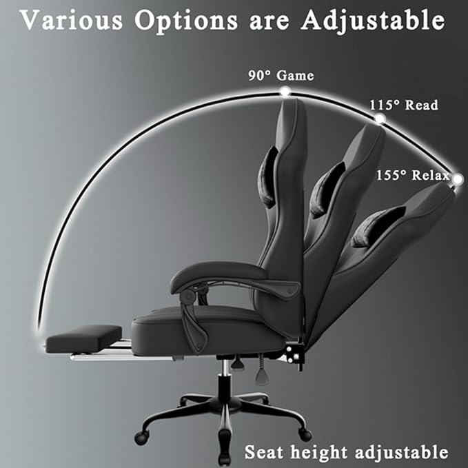 Gaming Chair Ergonomic Office Chair with Linkage Armrests High Back Computer Desk Chair with Retractable Footrest &amp Adjustable Headrest 350 lbs Capacity (Black)