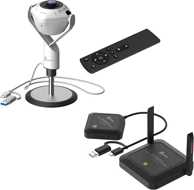 j5create JVU368-360 AI-Powered Webcam Wireless Extender for USB Webcam/Cameras/Microphones/Speakers