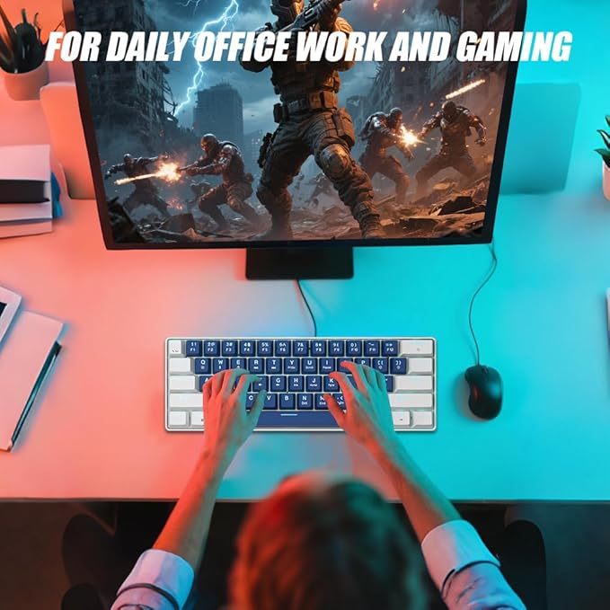 abucow 60% Mechanical Gaming Keyboard Red Switch Wired Compact Keyboard Anti-Ghosting No-Conflict 61