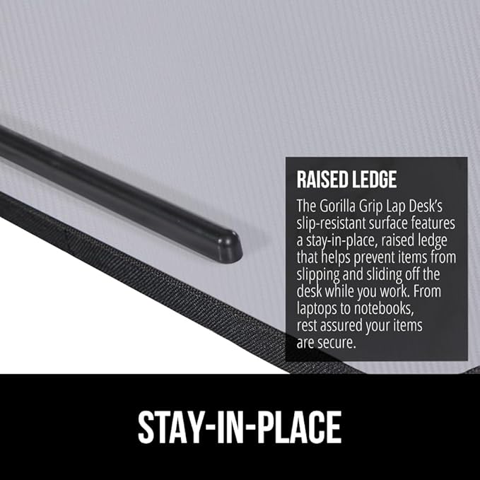 Gorilla Grip Cushion Lap Desk and Gel Memory Foam Wrist Rest Lap Desk Fits 15 Inch Laptop Comfortable Foam Wrist Rest Includes Mousepad Rest Both in Gray 2 Item Bundle